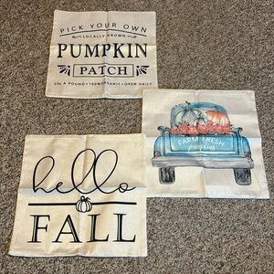 Bundle Set of 3 Fall Autumn Pillow Covers Pumpkin Pastel Teal Truck 18x18 Burlap